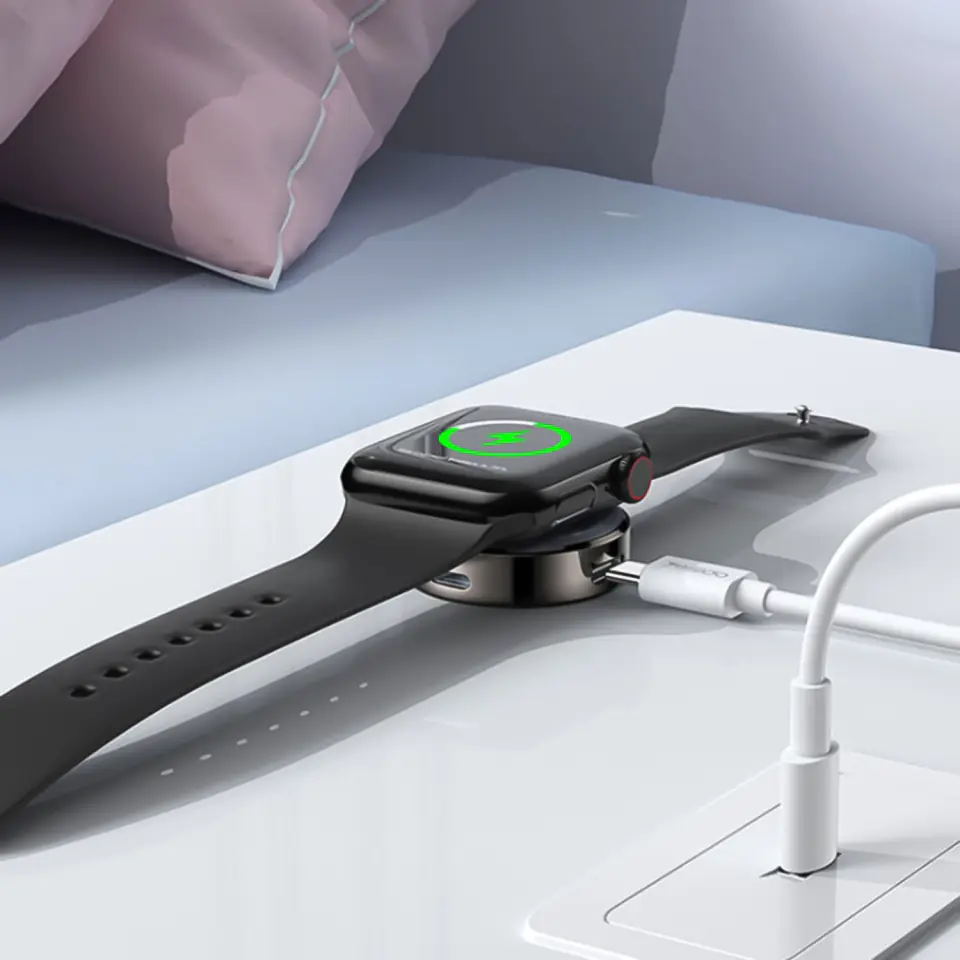 Ładowarka indukcyjna Qi 2.5W do Apple Watch bezprzewodowa Stacja ładująca z zawieszką brelok Kabel USB-C Czarna