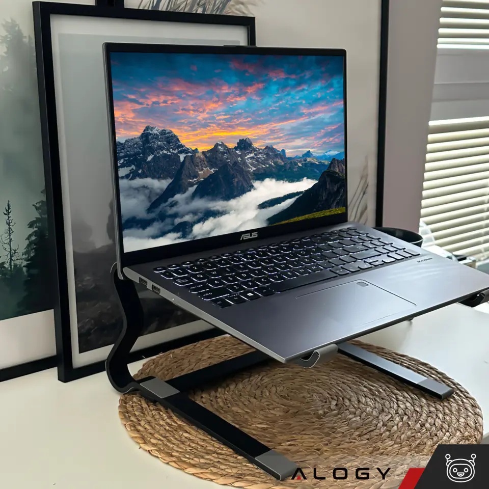 Uchwyt na laptop Macbook tablet 18" stojak podstawka składany regulowany aluminiowy na biurko 25 x 26cm Alogy Czarny