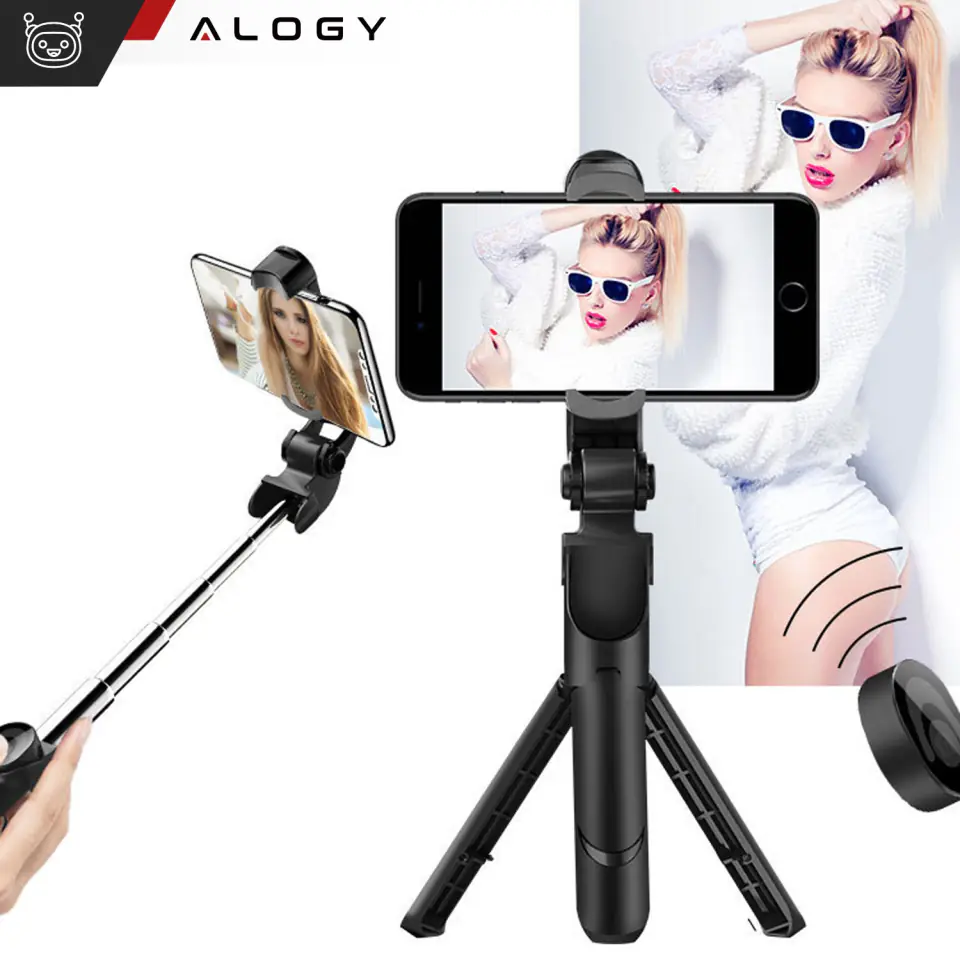 Selfie stick statyw Tripod uchwyt na telefon Alogy Trójnóg kijek do zdjęć selfie pilot Bluetooth 360 Czarny