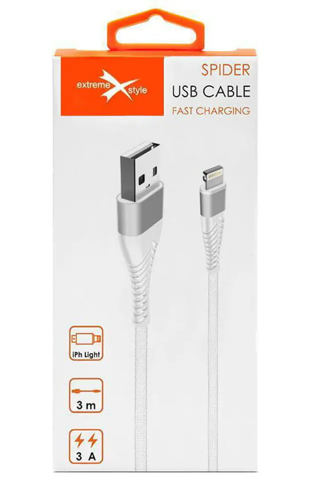 Kabel Lightning z oplotem Spider (3 m, biały)