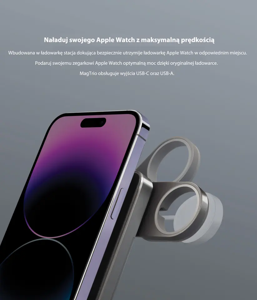 Energea MagTrio składana ład. indukcyjna 3w1 15W Fast Charging szary/gunmetal MagSafe