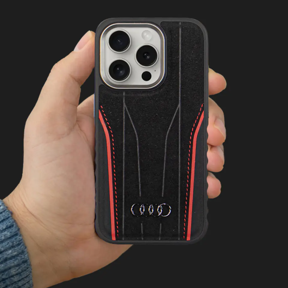 Audi Genuine Leather MagSafe iPhone 14 Pro 6.1" czarno-czerwony/black-red hardcase AU-TPUPCMIP14P-R8/D3-RD