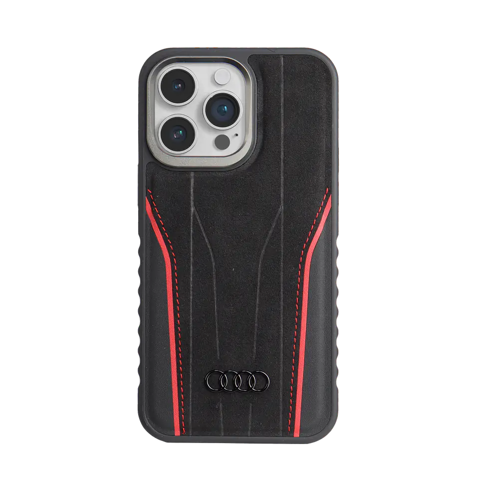 Audi Genuine Leather MagSafe iPhone 15 Pro 6.1" czarno-czerwony/black-red hardcase AU-TPUPCMIP15P-R8/D3-RD
