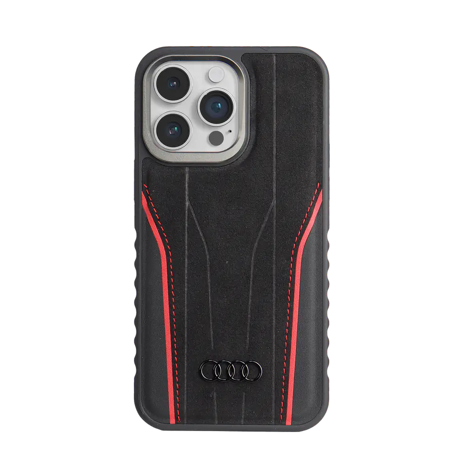 Audi Genuine Leather MagSafe iPhone 14 Pro 6.1" czarno-czerwony/black-red hardcase AU-TPUPCMIP14P-R8/D3-RD
