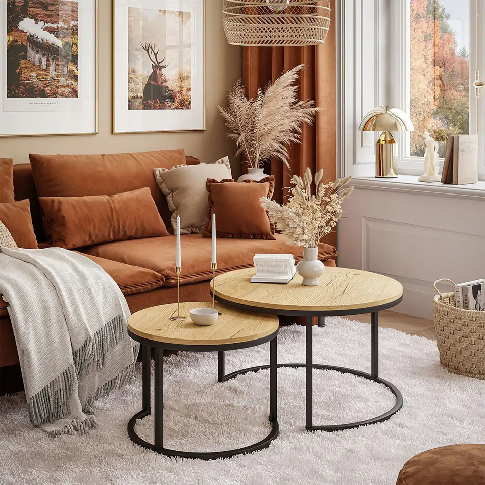 Zestaw stolików kawowych 2 szt. okrągłe loftowy design ModernHome