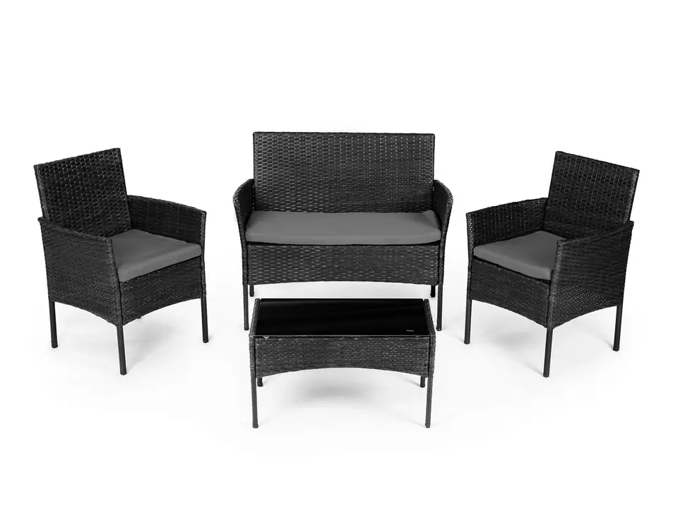 Meble ogrodowe zestaw stół 2x fotel ławka ratan czarny