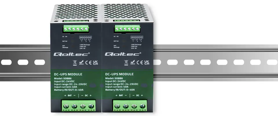 QOLTEC MODUŁ UPS DC NA SZYNĘ DIN | 40A | 24V