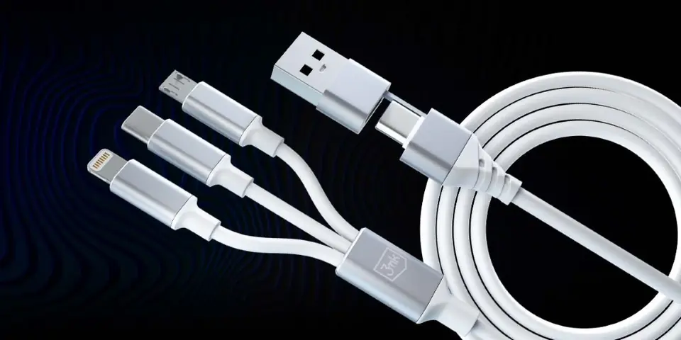 3MK Hyper Cable 3w1 USB-A/USB-C - USB-C/Micro/Lightning 1.5m Biały/White Kabel