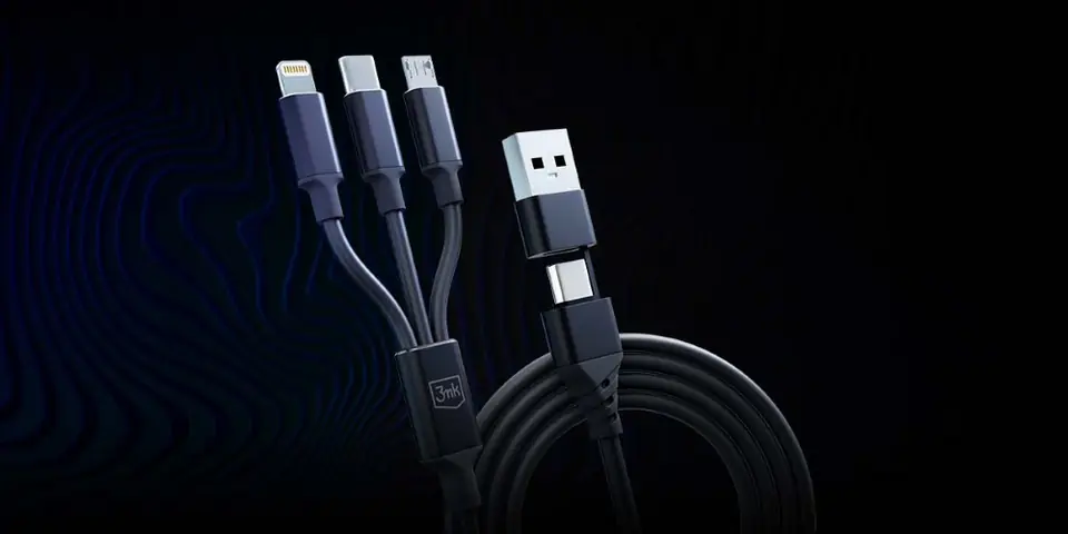 3MK Hyper Cable 3w1 USB-A/USB-C - USB-C/Micro/Lightning 1.5m Czarny/Black Kabel