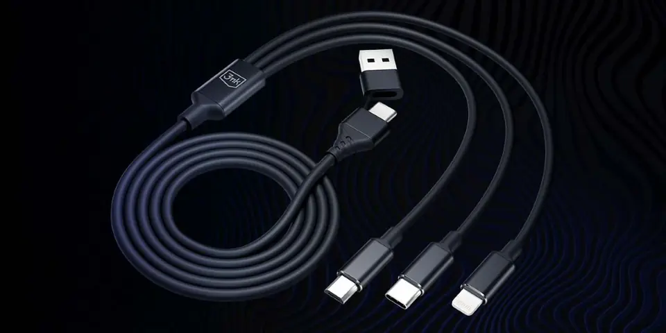 3MK Hyper Cable 3w1 USB-A/USB-C - USB-C/Micro/Lightning 1.5m Czarny/Black Kabel