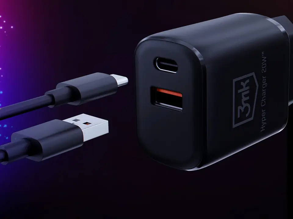 3MK HyperCharger 20W 1xUSB-C + 1xUSB-A ładowarka sieciowa PD/QC czarna/black