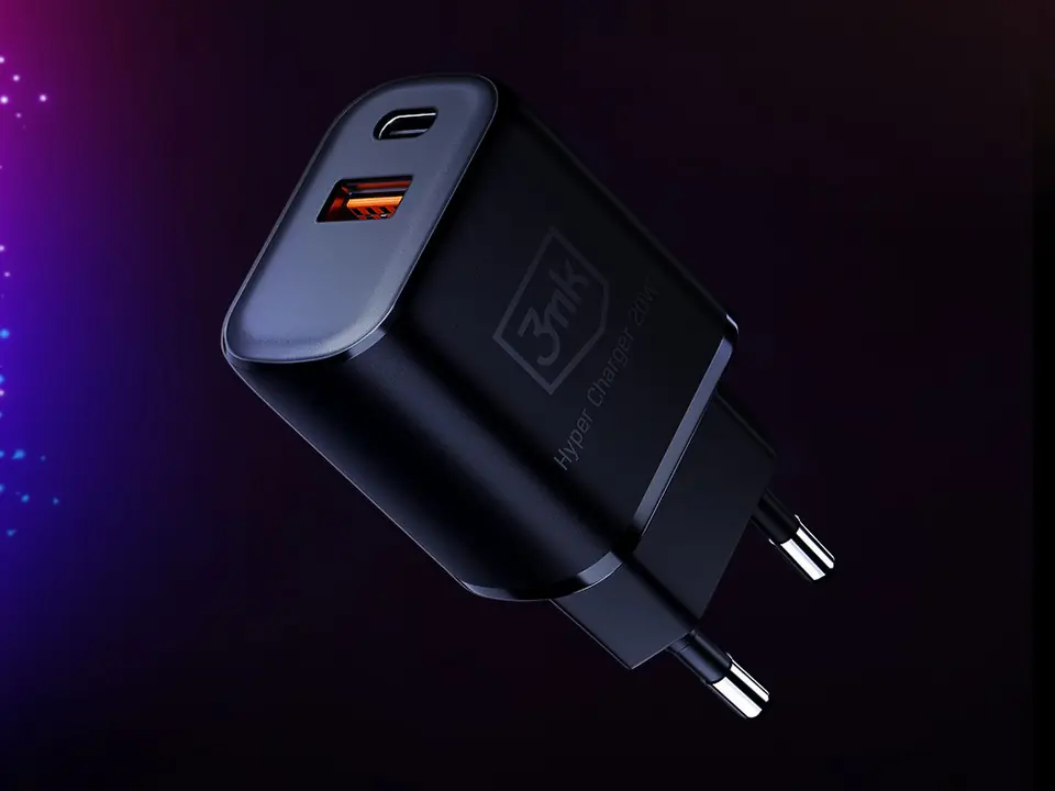 3MK HyperCharger 20W 1xUSB-C + 1xUSB-A ładowarka sieciowa PD/QC czarna/black