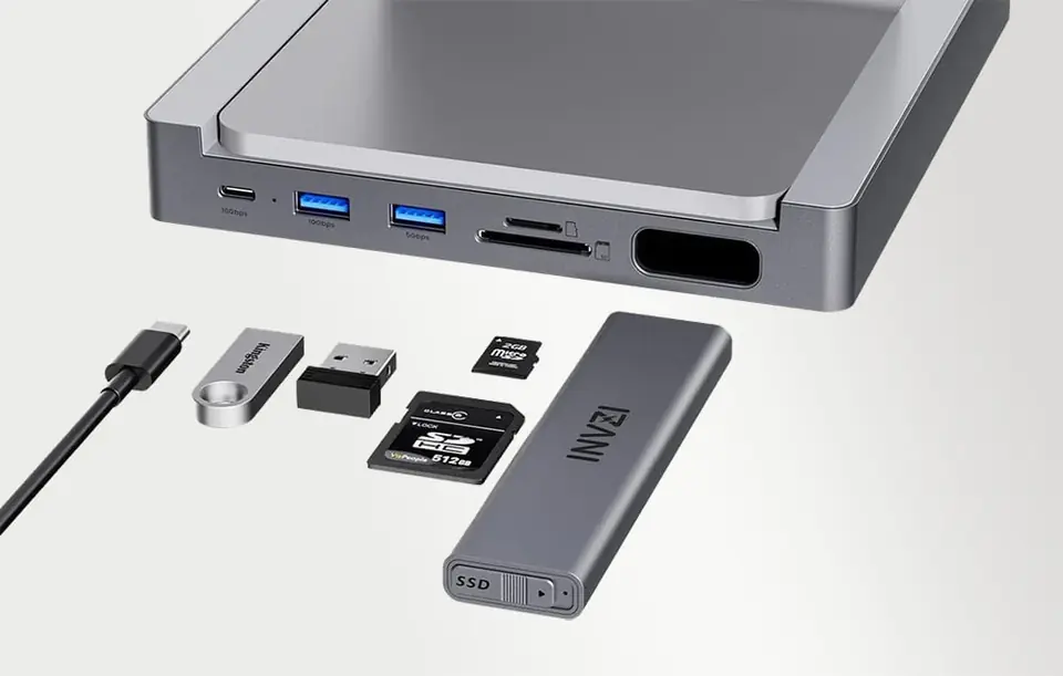 Stacja dokująca / Hub USB-C do iMac INVZI MagHub 8w1 z kieszenią SSD (szara)