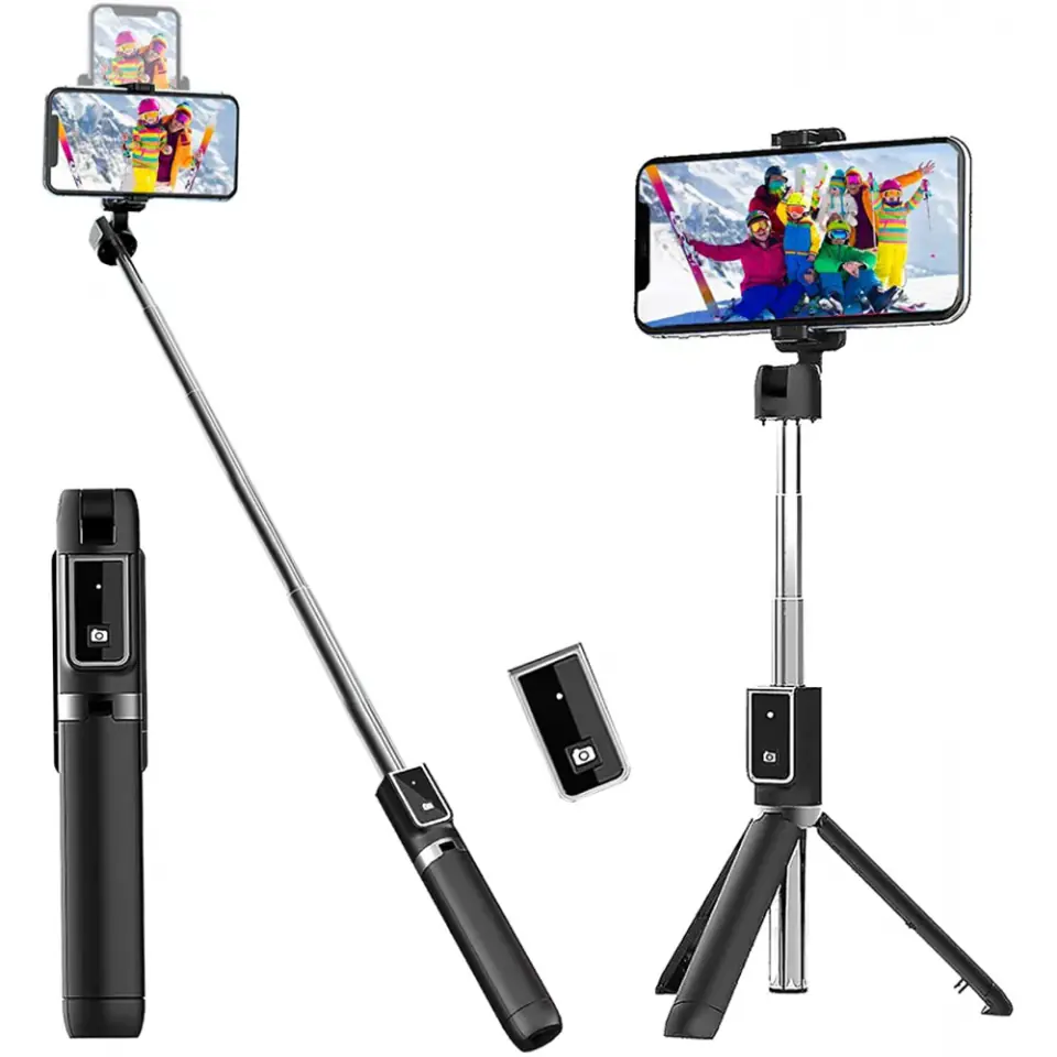 Selfie Stick Uchwyt kijek do zdjęć statyw + pilot Bluetooth Tripod Monopod P40 Czarny
