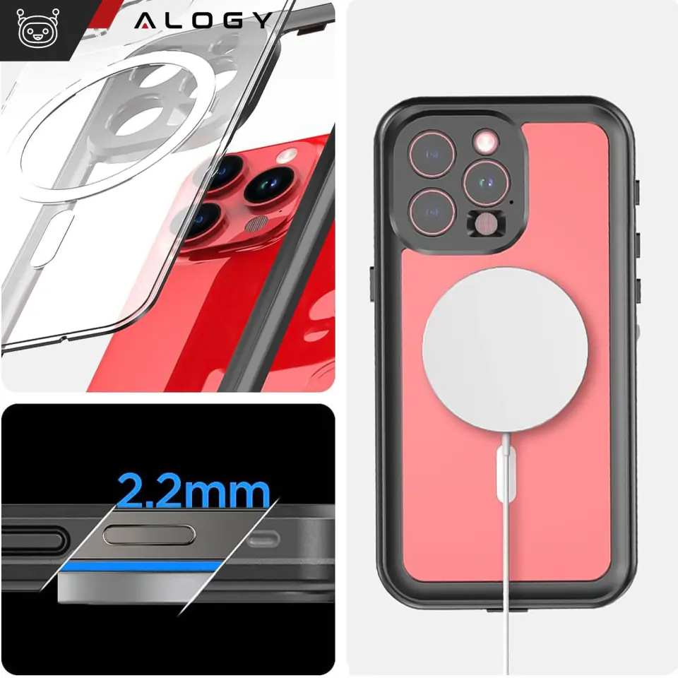 Etui do Apple iPhone 15 Pro Max Pancerne 360 case do Mag Safe wodoodporne Armor IP68 Alogy czarne