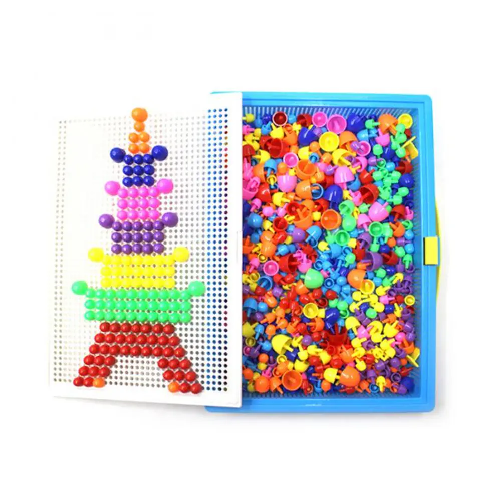 296Pcs Kids Peg Board Jigsaw Puzzle Mushroom Nails DIY Educational