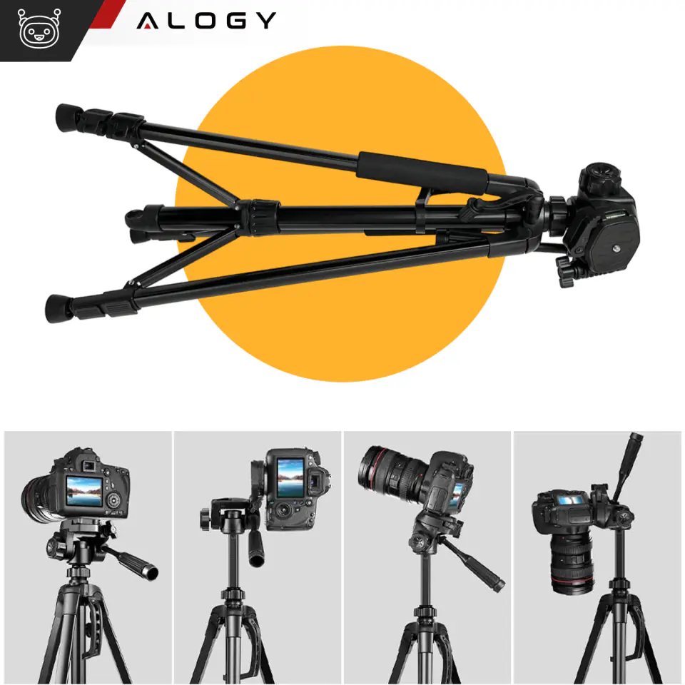 Statyw Fotograficzny Tripod Uniwersalny stojak do Kamer 1/4 uchwyt na telefon aparat 170cm Alogy Czarny