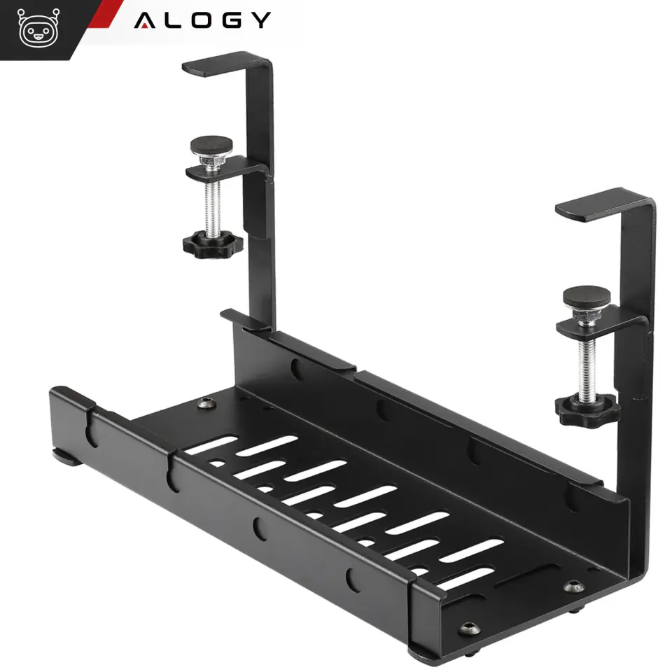 Organizer kabli pod blat półka regulowana na kable listwe biurkowy aluminiowy uchwyt Alogy Czarny