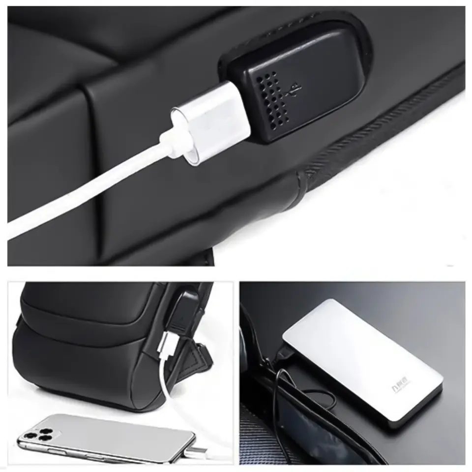 Plecak wodoodporny na jedno ramie saszetka pokrowiec na szyfr USB 32x21x9 cm jednoramienny męski damski Czarny