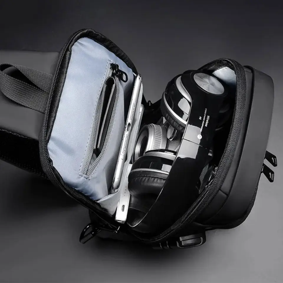 Plecak wodoodporny na jedno ramie saszetka pokrowiec na szyfr USB 32x21x9 cm jednoramienny męski damski Czarny