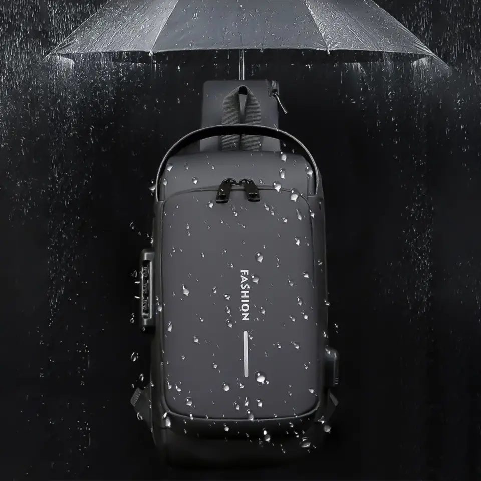 Plecak wodoodporny na jedno ramie saszetka pokrowiec na szyfr USB 32x21x9 cm jednoramienny męski damski Czarny