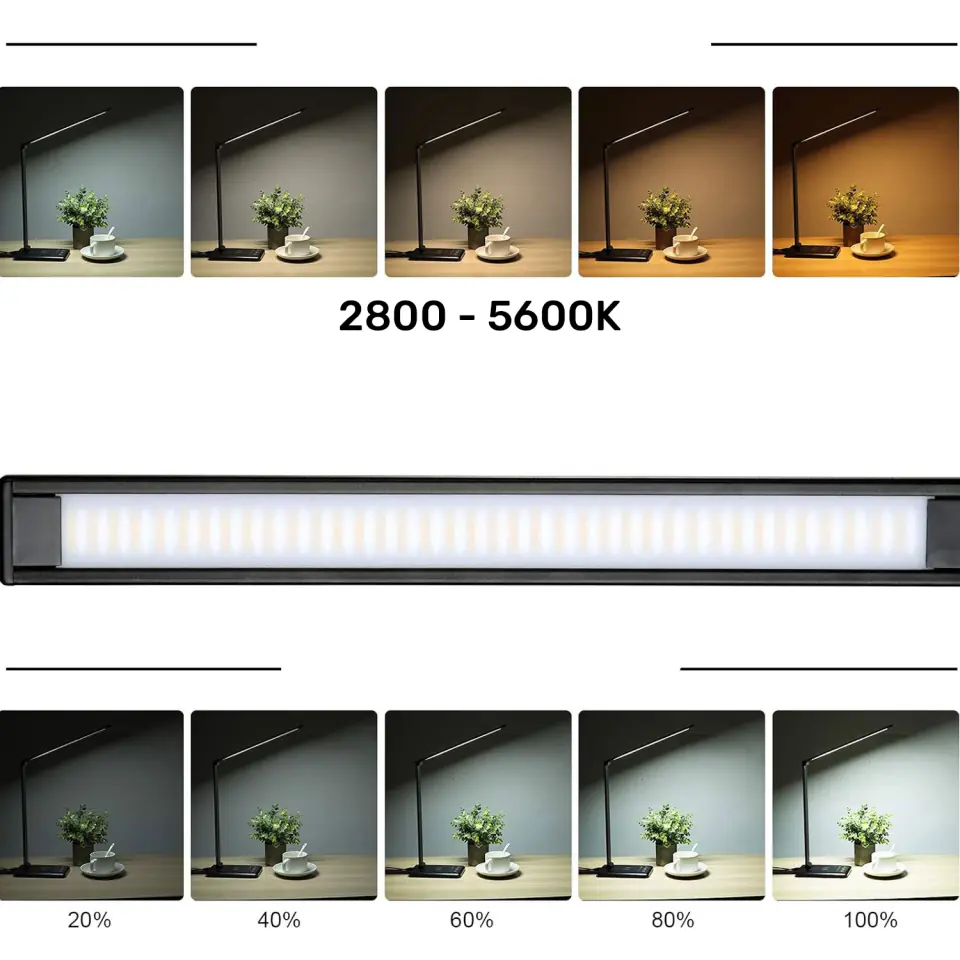 Lampa lampka biurkowa LED z ładowarką indukcyjną do telefonu QI szkolna Czarna