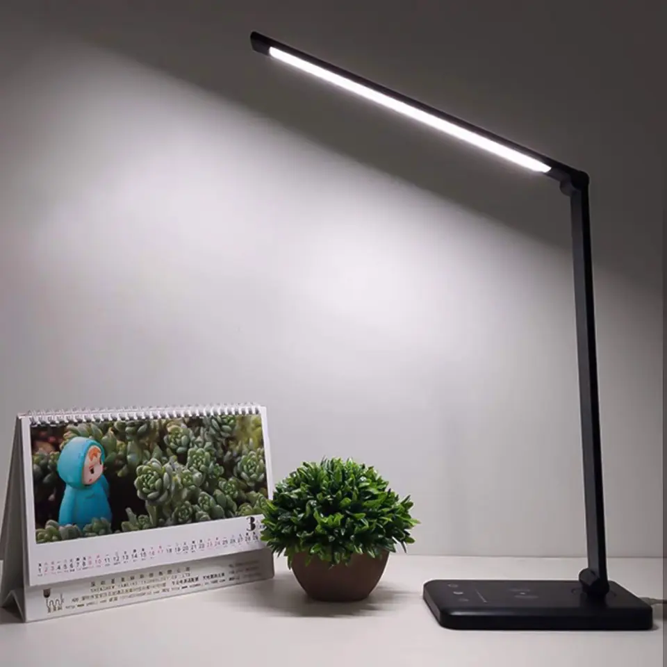 Lampa lampka biurkowa LED z ładowarką indukcyjną do telefonu QI szkolna Czarna