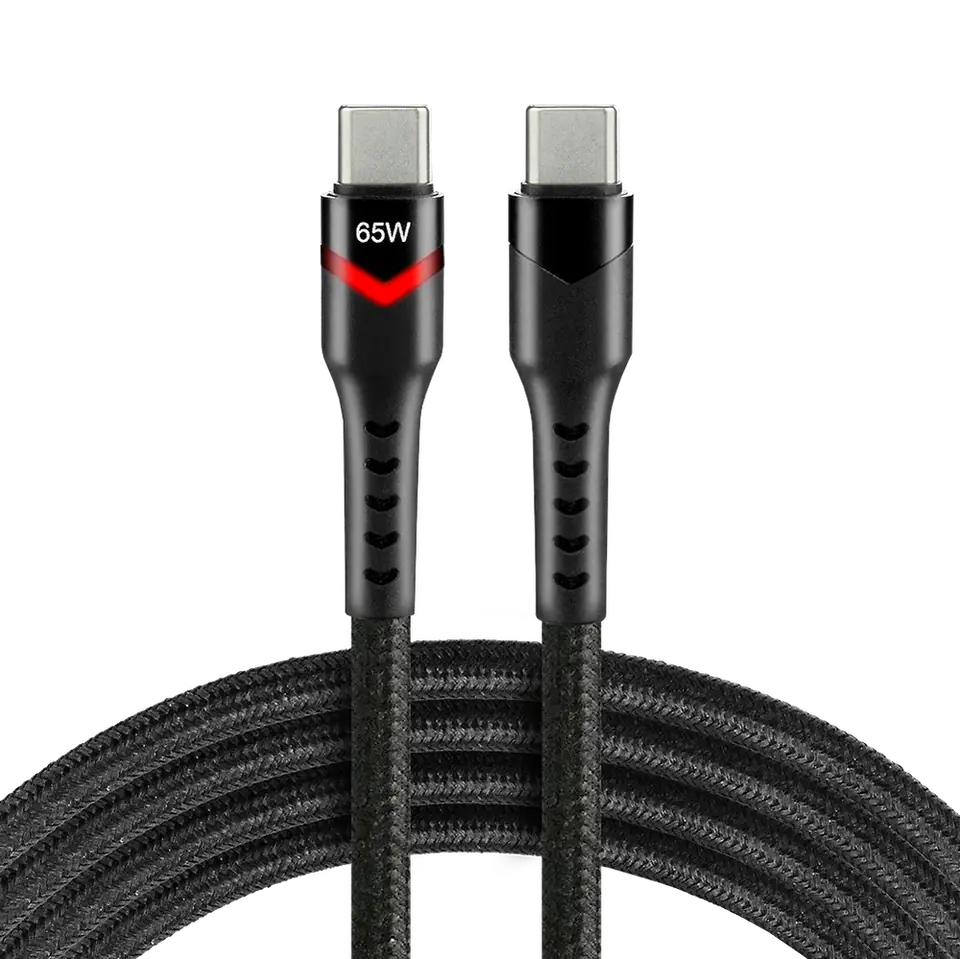 Kabel USB-C -> USB-C 1m 3A 60W pleciony czarny wtyczka z led RGB EVERACTIVE (CBB-1PDR)