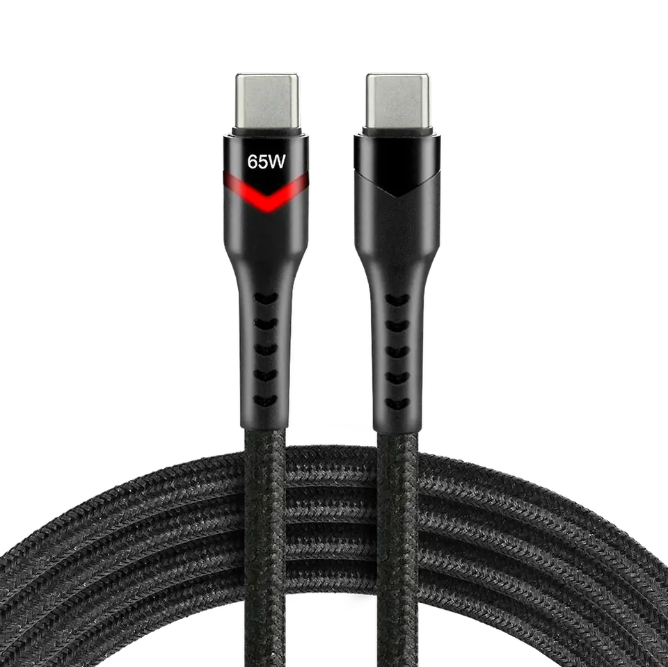 Kabel USB-C -> USB-C 2m 3A 60W pleciony czarny wtyczka z led RGB EVERACTIVE (CBB-2PDR)