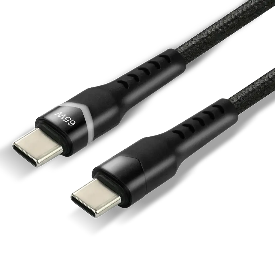 Kabel USB-C -> USB-C 2m 3A 60W pleciony czarny wtyczka z led RGB EVERACTIVE (CBB-2PDR)