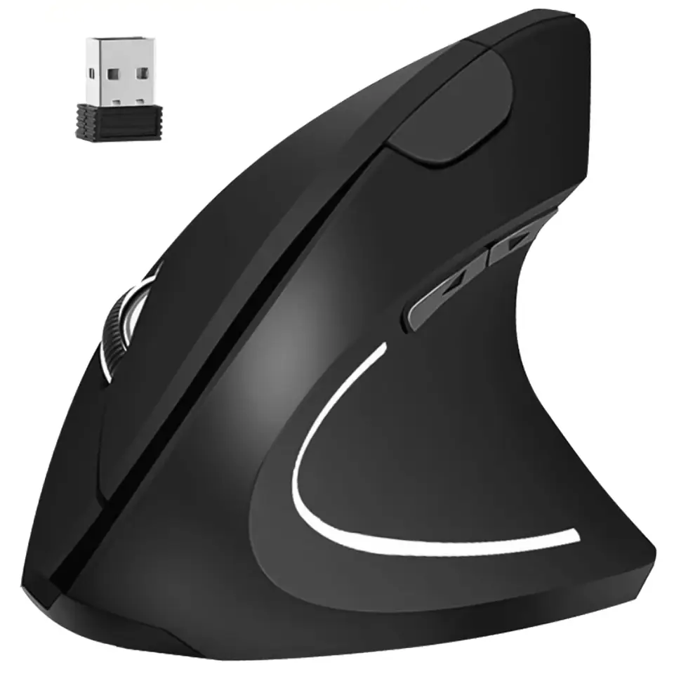 Myszka bezprzewodowa wertykalna mysz gamingowa pionowa ergonomiczna do laptopa PC praworęczna cicha Czarna