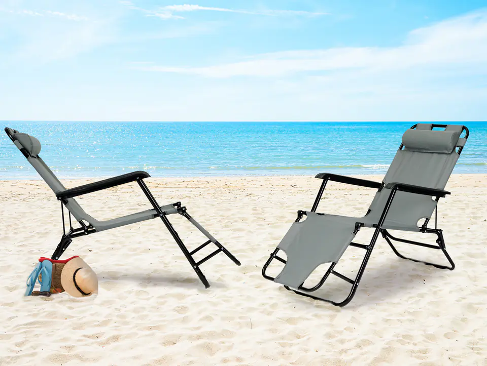 Leżak ogrodowy z zagłówkiem składana konstrukcja szary MultiGarden