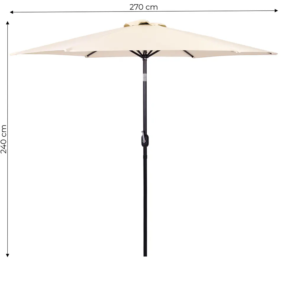 Duży parasol ogrodowy skośny łamany z korbą 6 żeber beżowy 270 cm