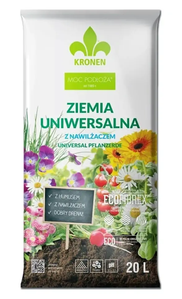 Ziemia uniwersalna z nawilżaczem Podłoże Kronen Ecofibrex (20 L)