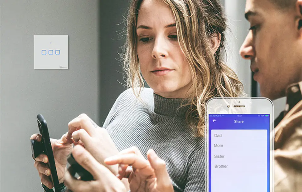 Dotykowy włącznik światła WiFi + RF 433 Sonoff T1 EU TX (2-kanałowy)