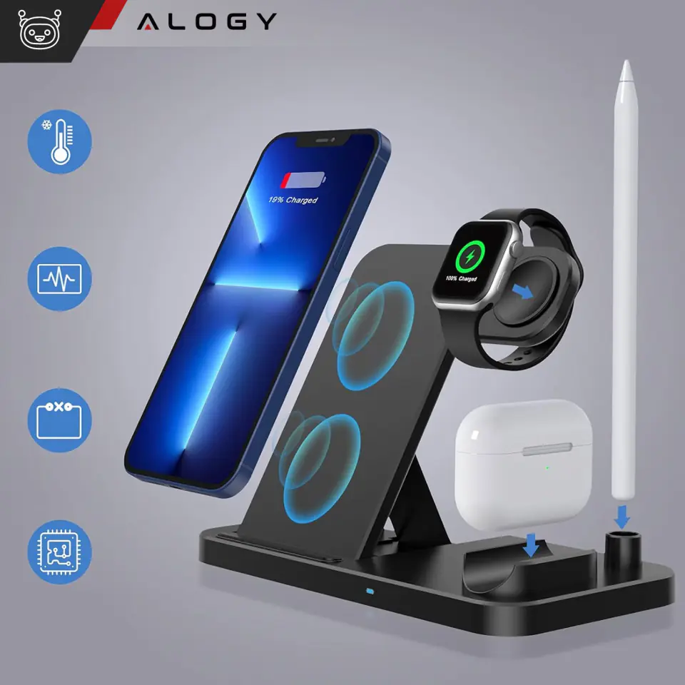 Ładowarka indukcyjna Qi 4w1 Alogy do Apple iPhone/ Watch/ AirPods/ Pen Biała