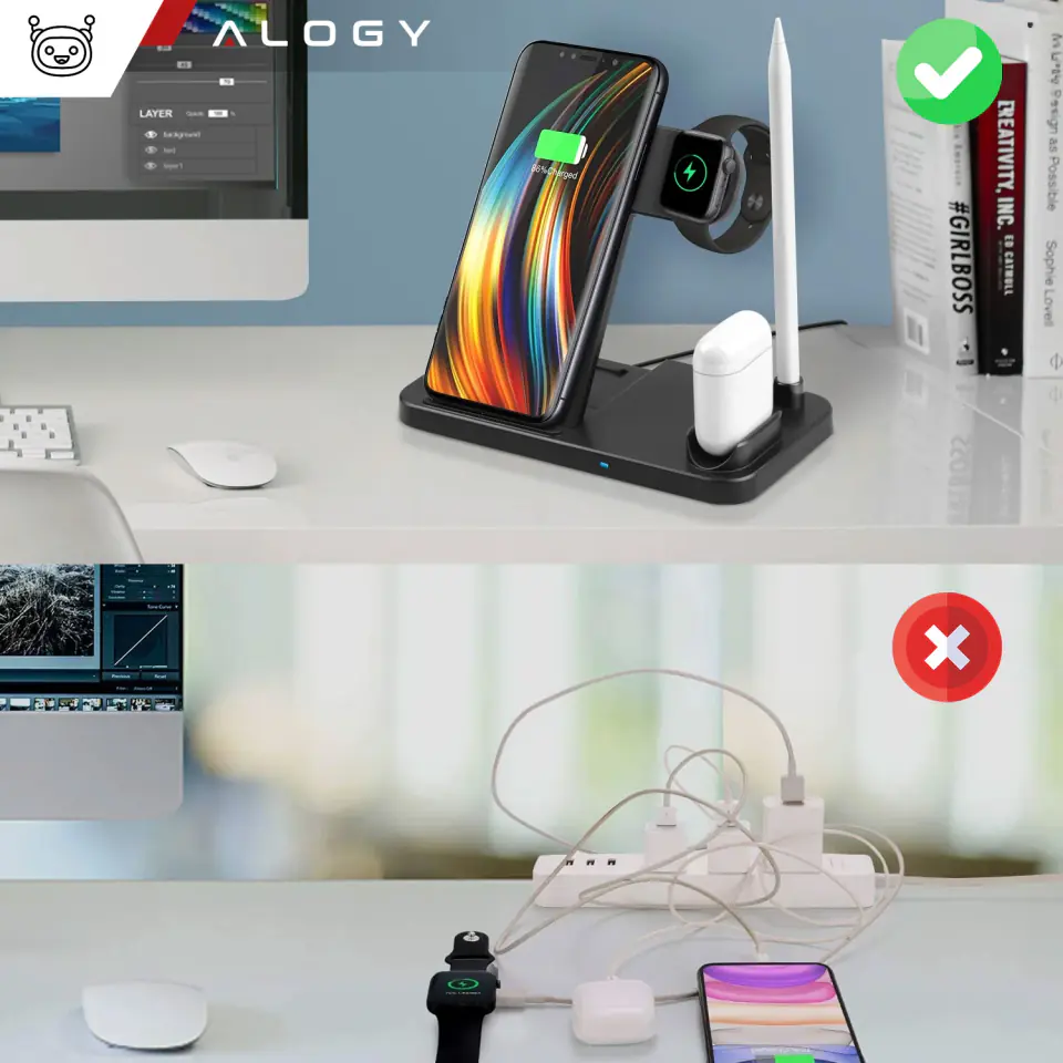 Ładowarka indukcyjna Qi 4w1 Alogy do Apple iPhone/ Watch/ AirPods/ Pen Biała