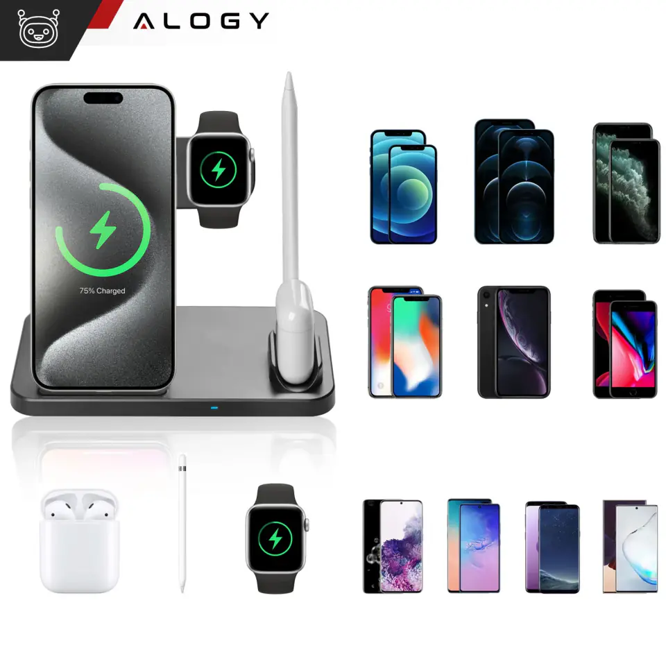 Ładowarka indukcyjna Qi 4w1 Alogy do Apple iPhone/ Watch/ AirPods/ Pen Biała