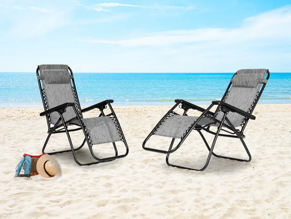 Leżak fotel ogrodowy plażowy regulowane oparcie ZERO GRAVITY ModernHome - szary