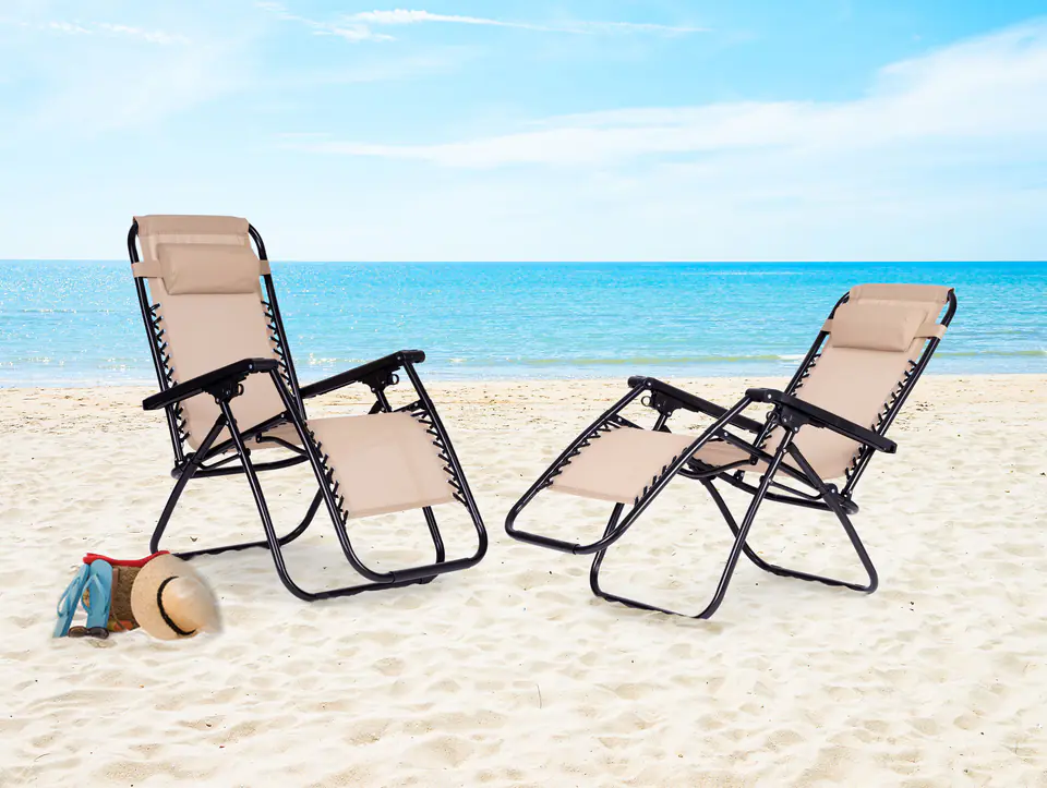 Leżak fotel ogrodowy plażowy regulowane oparcie ZERO GRAVITY ModernHome - beżowy