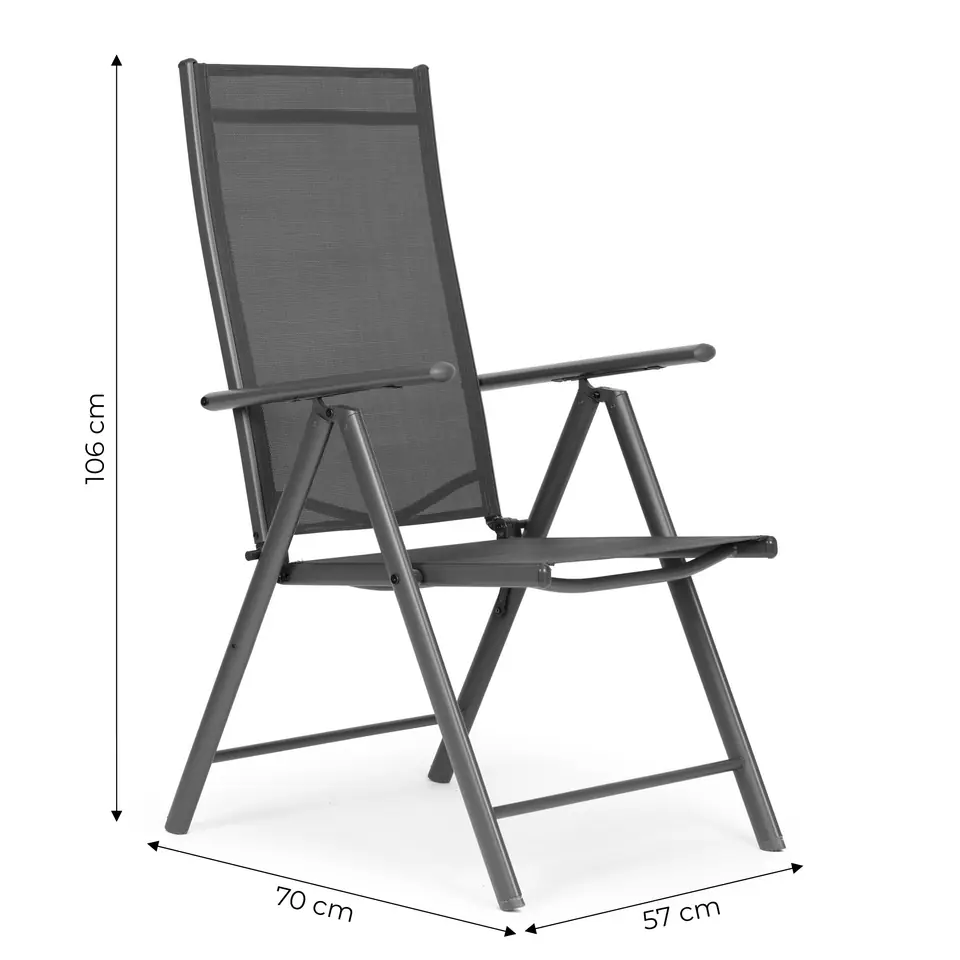 Komplet 2 krzeseł ogrodowych składane stalowe z regulacją oparcia ModernHome - szare