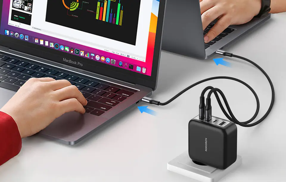 Ładowarka sieciowa Rocoren 3x USB-C, 1x USB, Power Delivery 3.0, GaN, 100W (czarna)