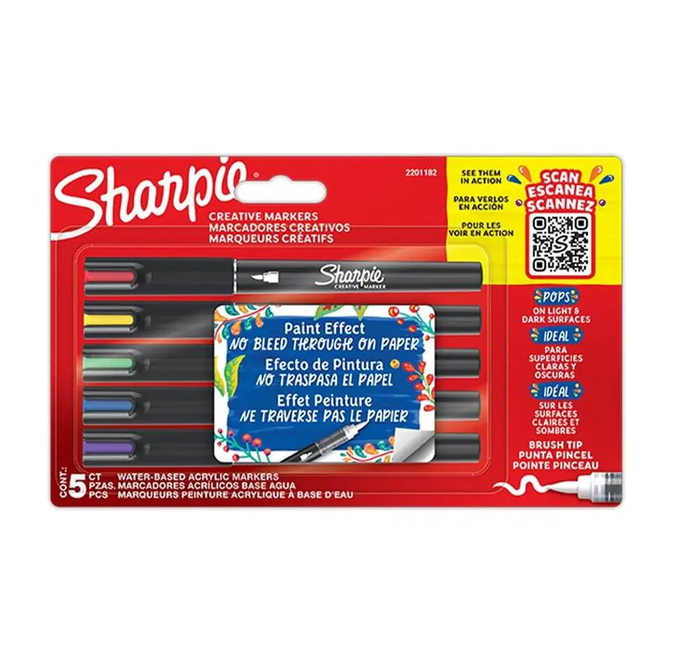 Markery artystyczne, akrylowe SHARPIE (5 kolorów) końcówka pędzelkowa 2201182