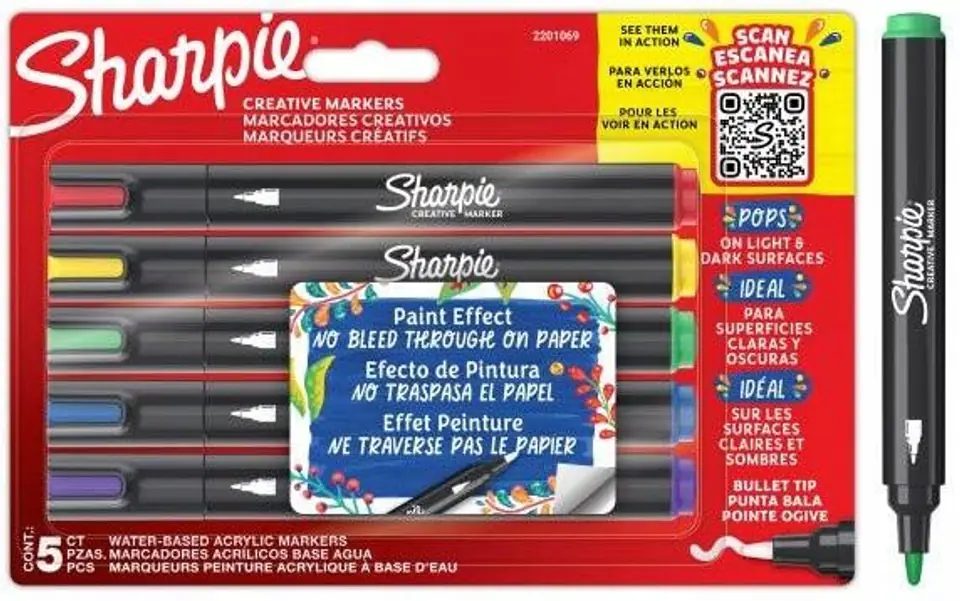 Markery artystyczne akrylowe SHARPIE (5 kolorów) końcówka stożkowa 2201069