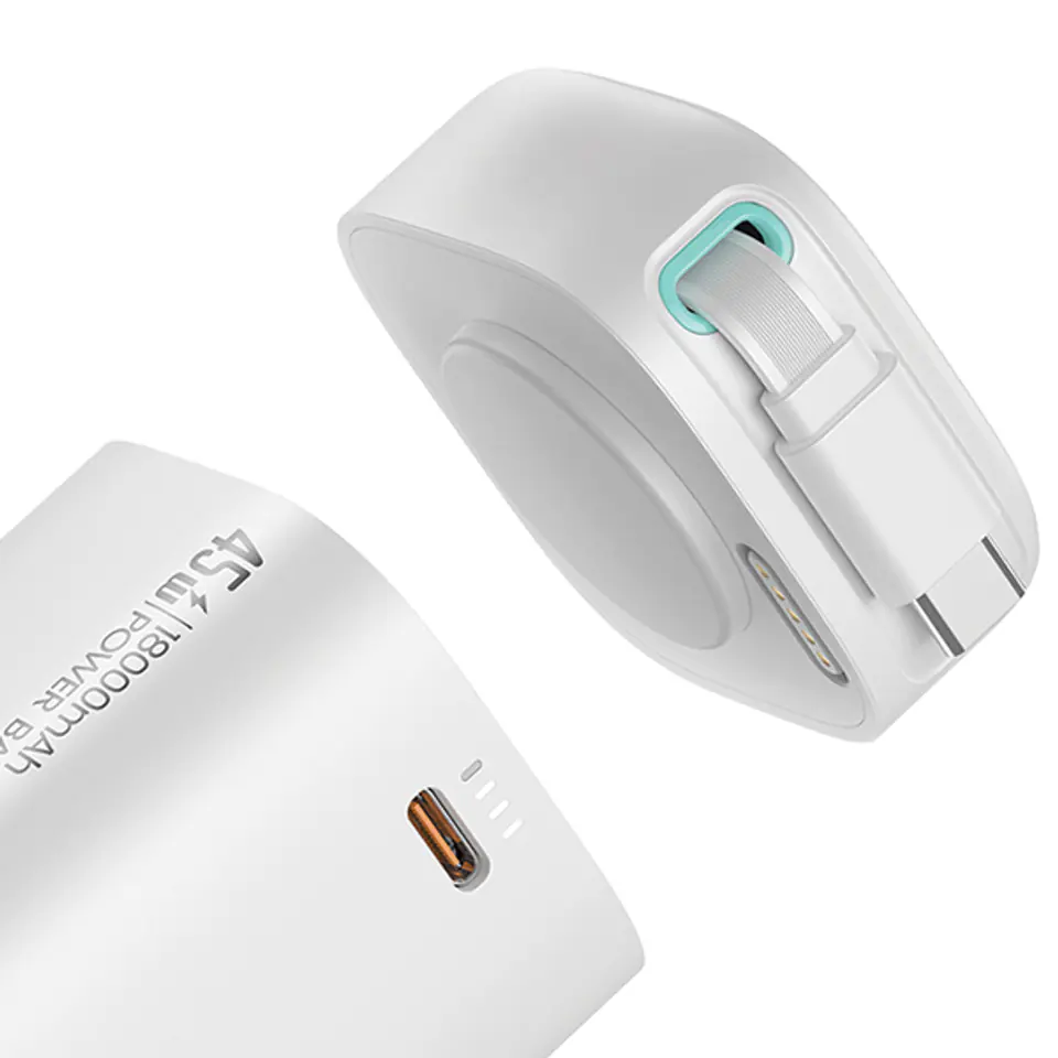 USAMS Powerbank ze zwijanym kablem USB-C 18000 mAh PD45W Fast Charge XMF Series biały/white 20KCD21602 (US-CD216)