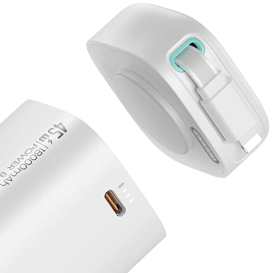 USAMS Powerbank ze zwijanym kablem Lightning 18000 mAh PD45W Fast Charge XMF Series biały/white 20KCD21702 (US-CD217)