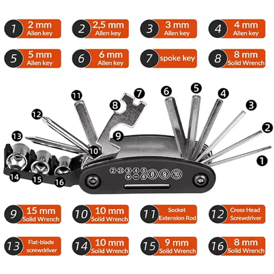 Uniwersalny zestaw narzędzi wielofunkcyjnych rowerowych RockBros GJ1601 klucze do roweru Multitool