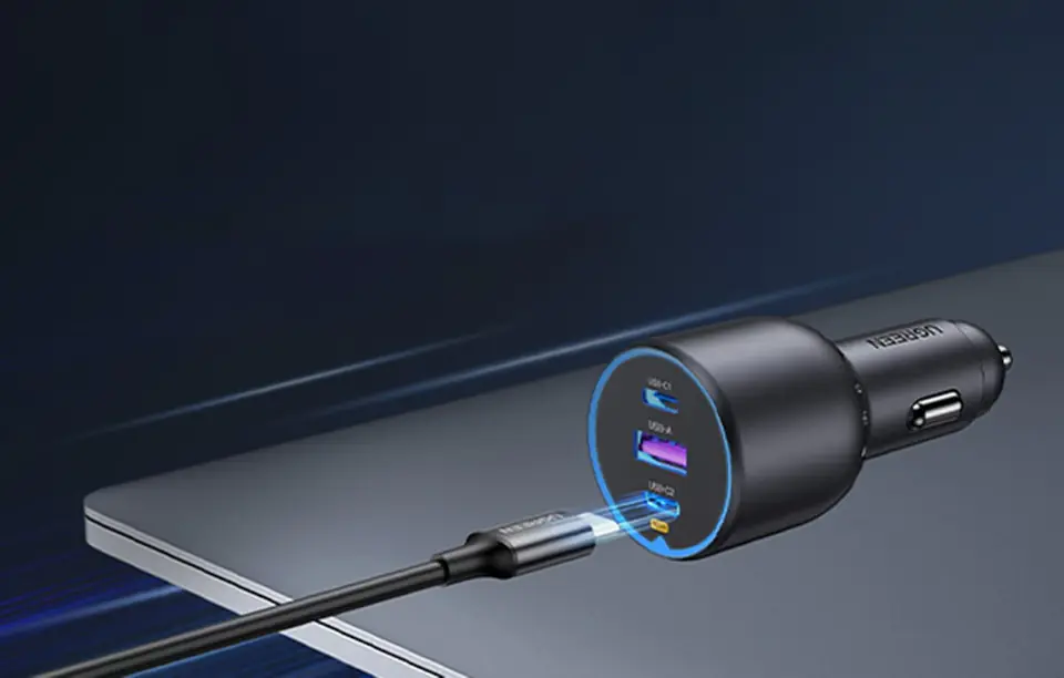 Ładowarka samochodowa Ugreen EC705 2x USB-C + USB, 130W (czarna)
