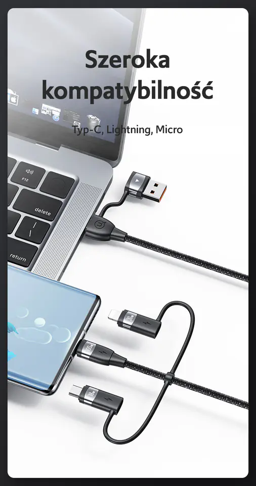 USAMS Kabel U85 2xUSB-C/USB/Micro-USB/ Lightning 6w1 1,2m 100W PD Fast Charge czarny/black SJ645USB01 (US-SJ645)