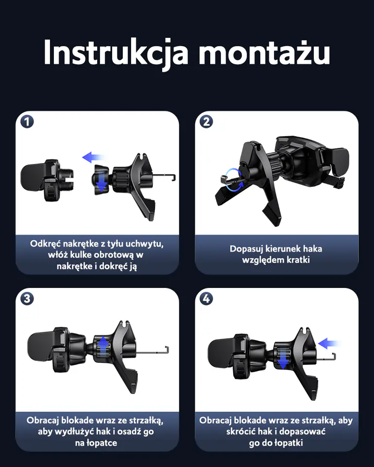 USAMS Rotacyjny uchwyt do kratki wentylacyjnej czarny/black ZJ77ZJ01 (US-ZJ077)